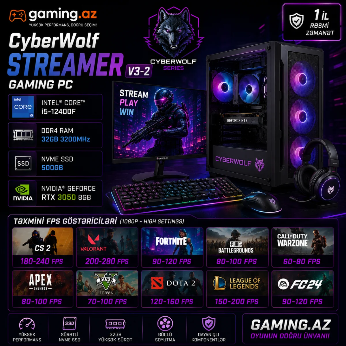 CyberWolf Streamer V3-2 Gaming PC