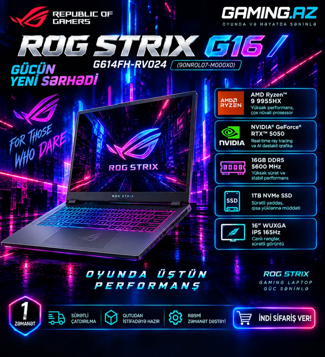 ASUS ROG Strix G16 G614FH-RV024 (90NR0L07-M000X0) Gaming Laptop
