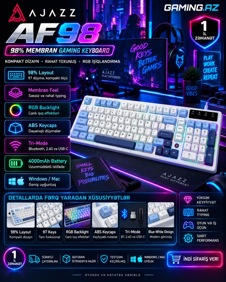 AJAZZ AF98 - 98% Membran Gaming Keyboard