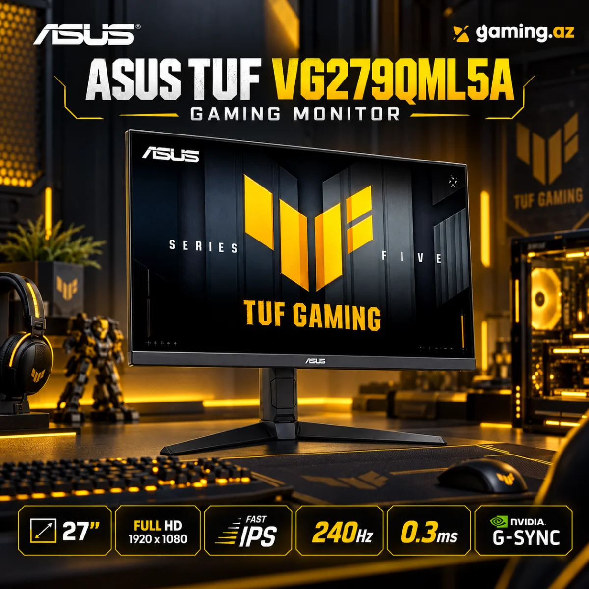 ASUS TUF  VG279QML5A (90LM0C20-B01171) Gaming Monitor
