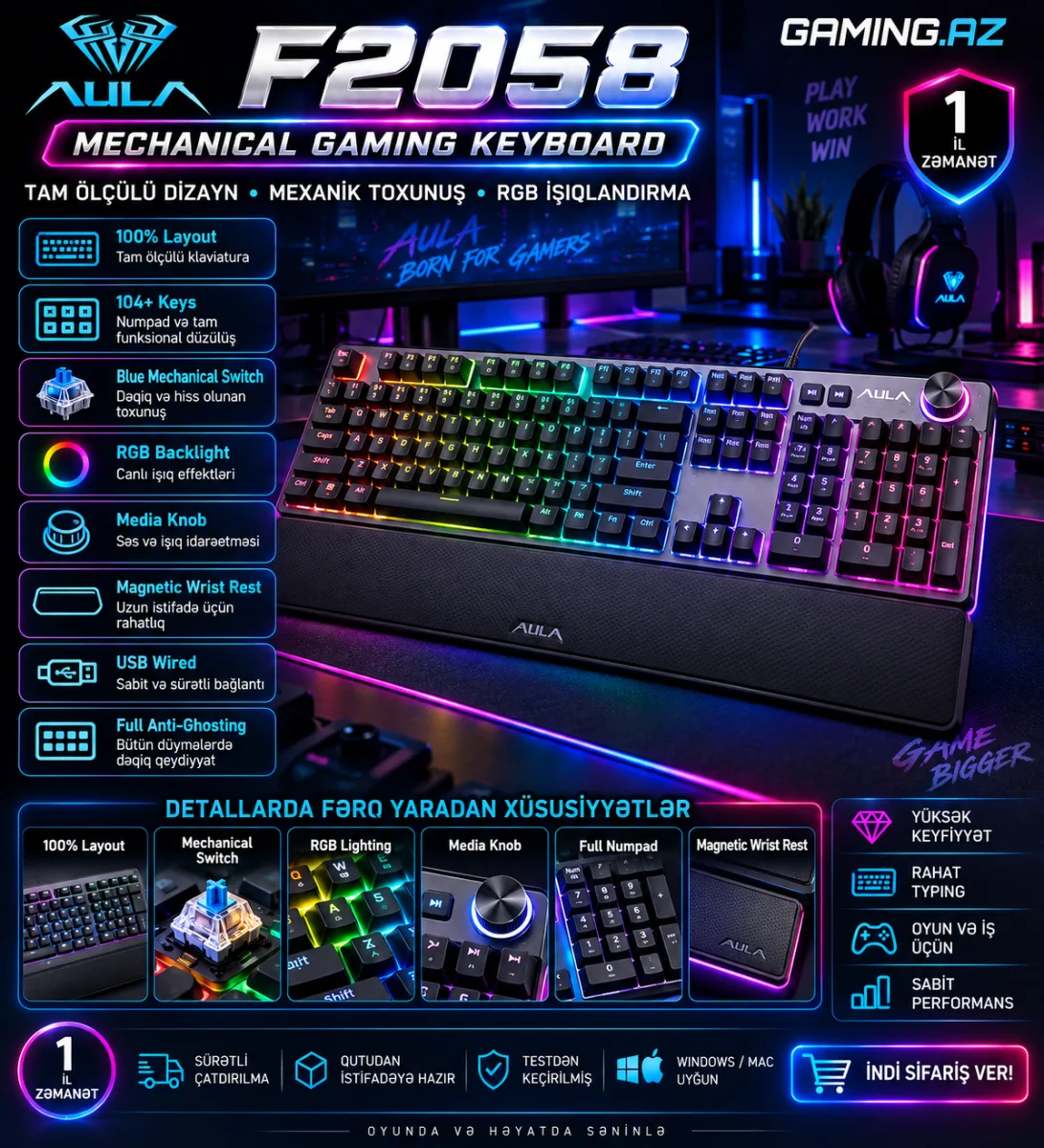 AULA F2058 - 100% Mechanical Keyboard