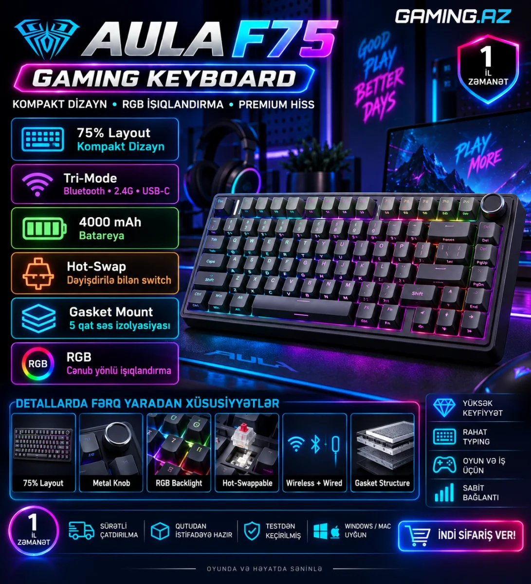 AULA F75 - 75% Gasket Mechanical Keyboard