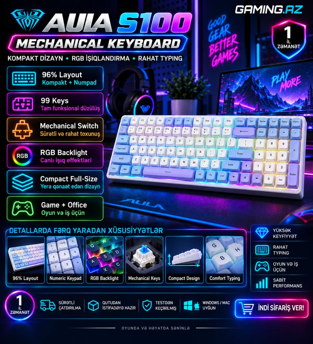 AULA S100 - 96%  Mechanical Keyboard