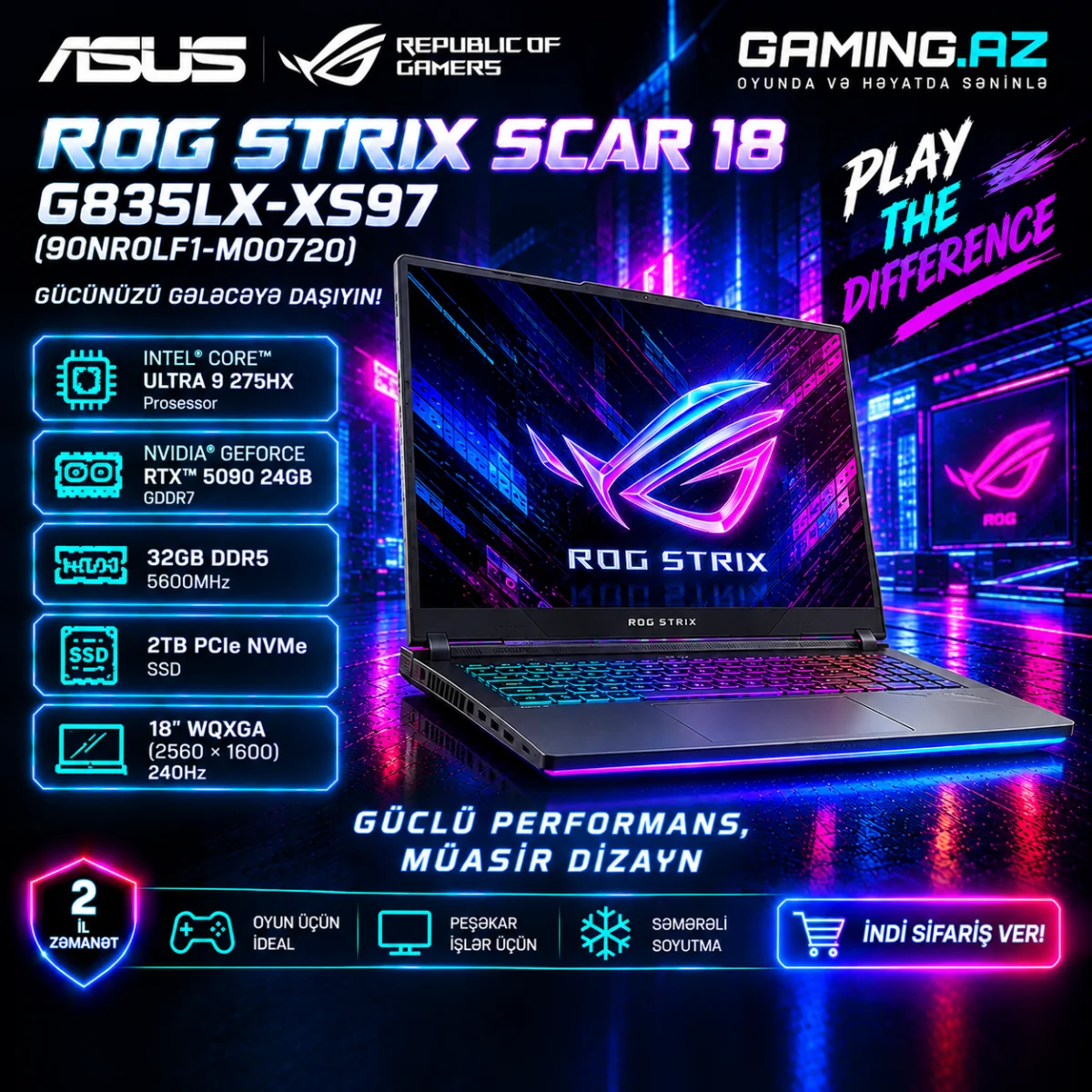 ASUS ROG Strix SCAR 18 G835LX-XS97 (90NR0LF1-M00720) Gaming Laptop