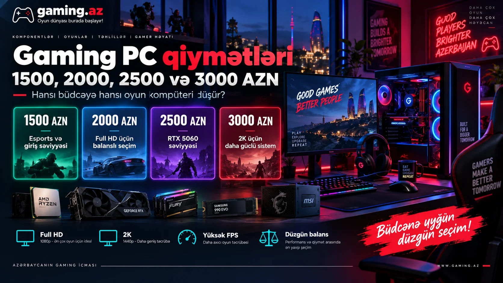 Gaming PC qiymetleri &ndash; 1500, 2000, 2500 ve 3000 AZN