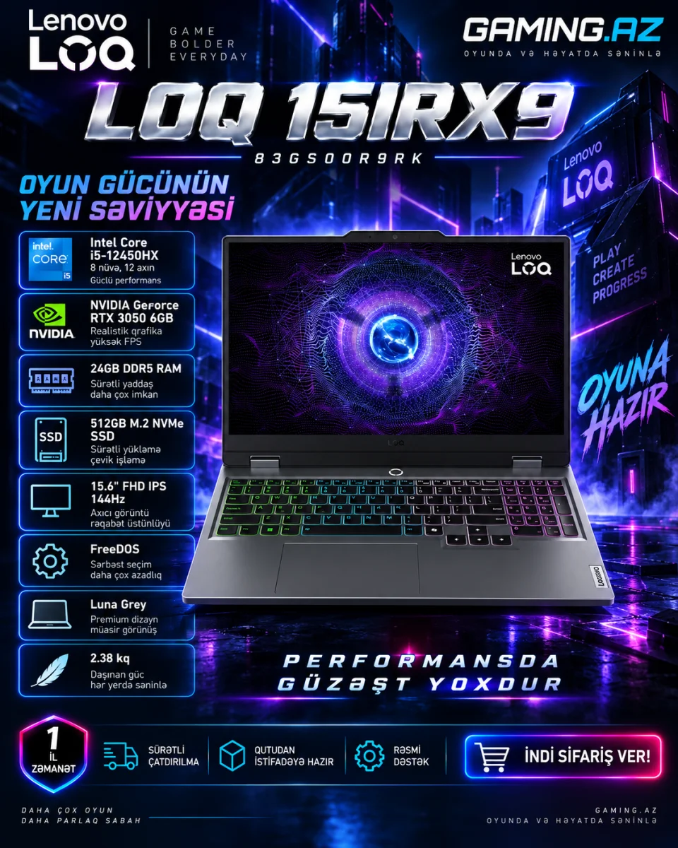 Lenovo LOQ 15IRX9 (83GS00R9RK) Gaming Laptop