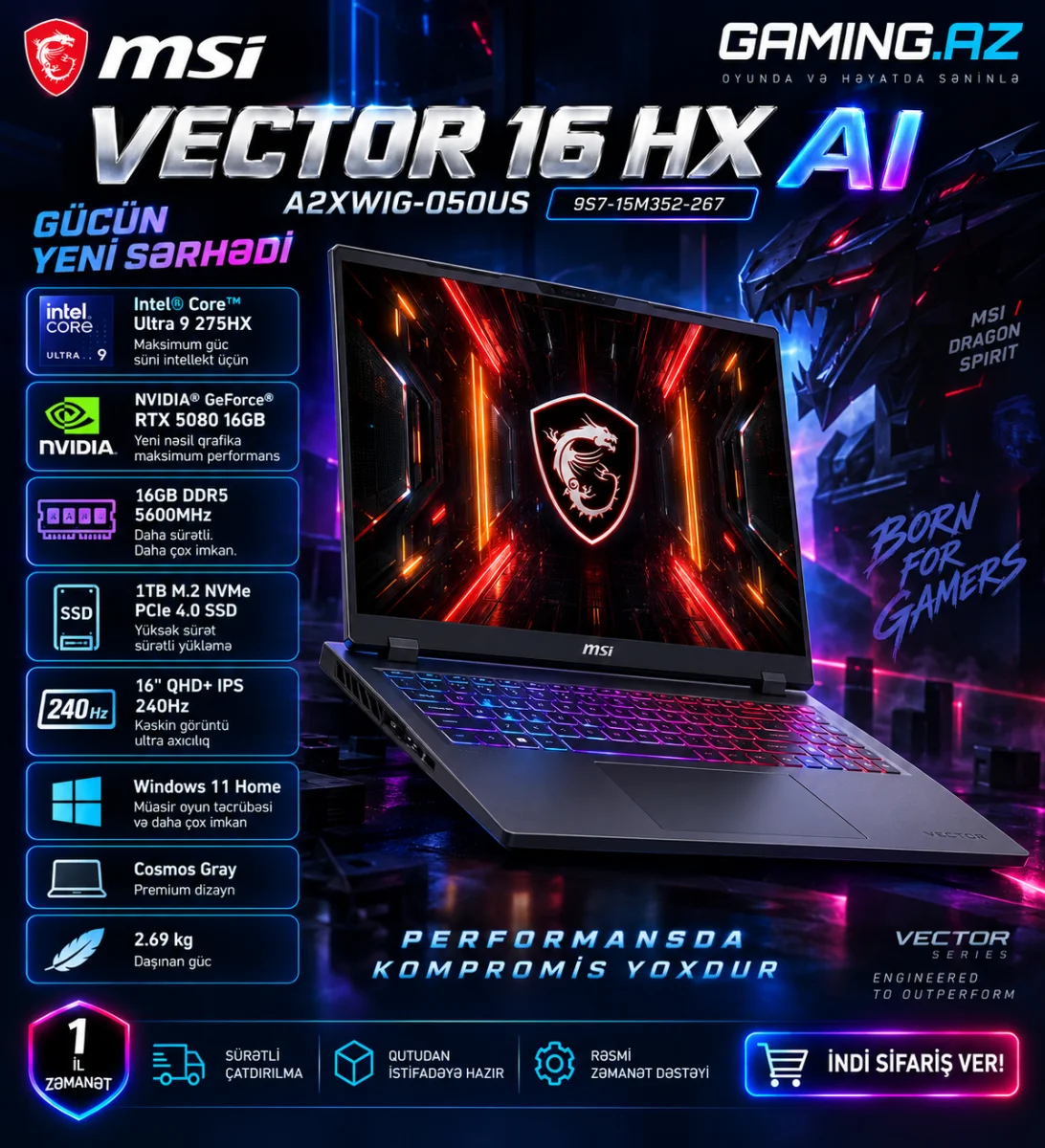 MSI Vector 16 HX AI A2XWIG-050US (9S7-15M352-267) Gaming Laptop
