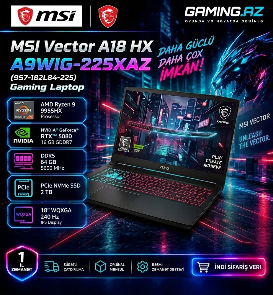 MSI Vector A18 HX A9WIG-225XAZ (9S7-182L84-225) Gaming Laptop
