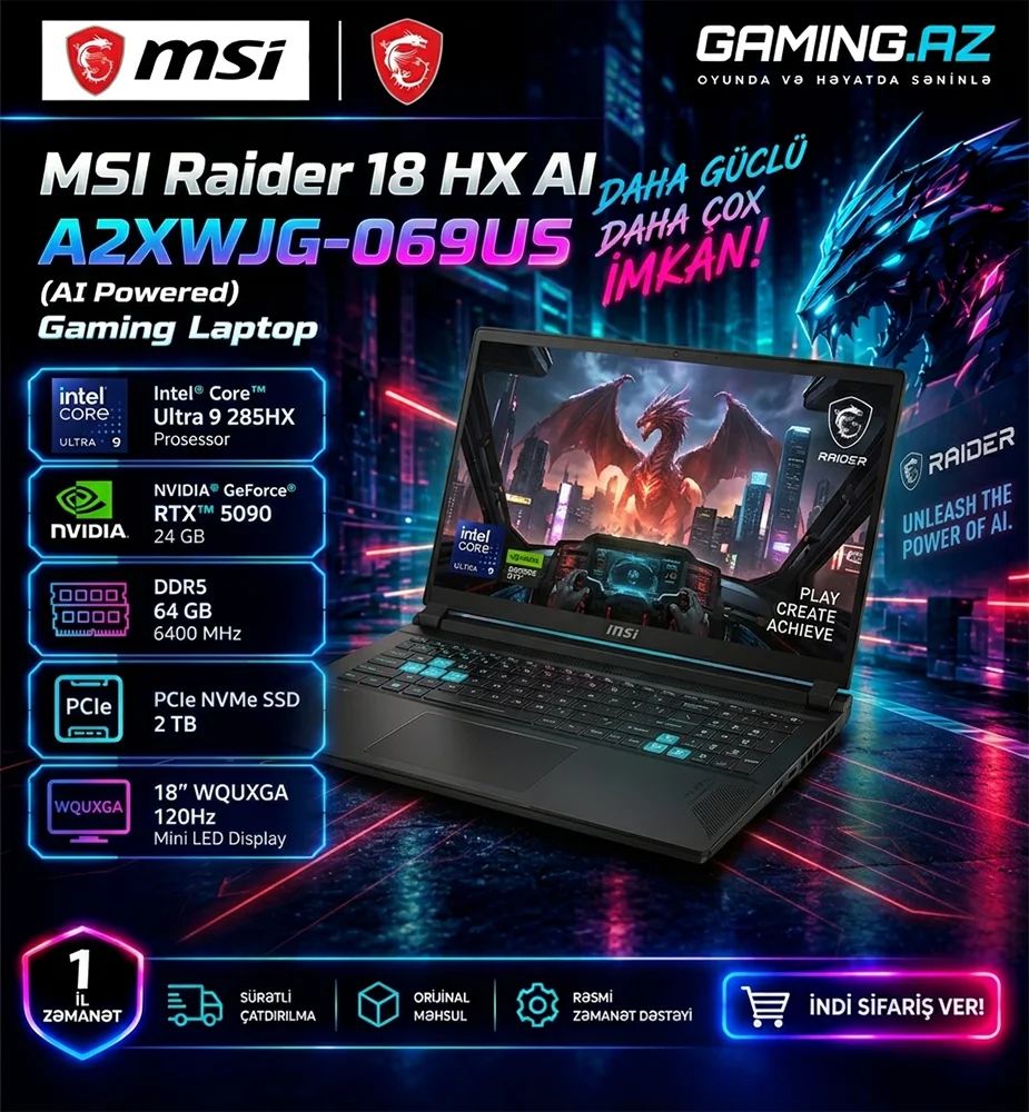 MSI Raider 18 HX AI A2XWJG-069US Gaming Laptop