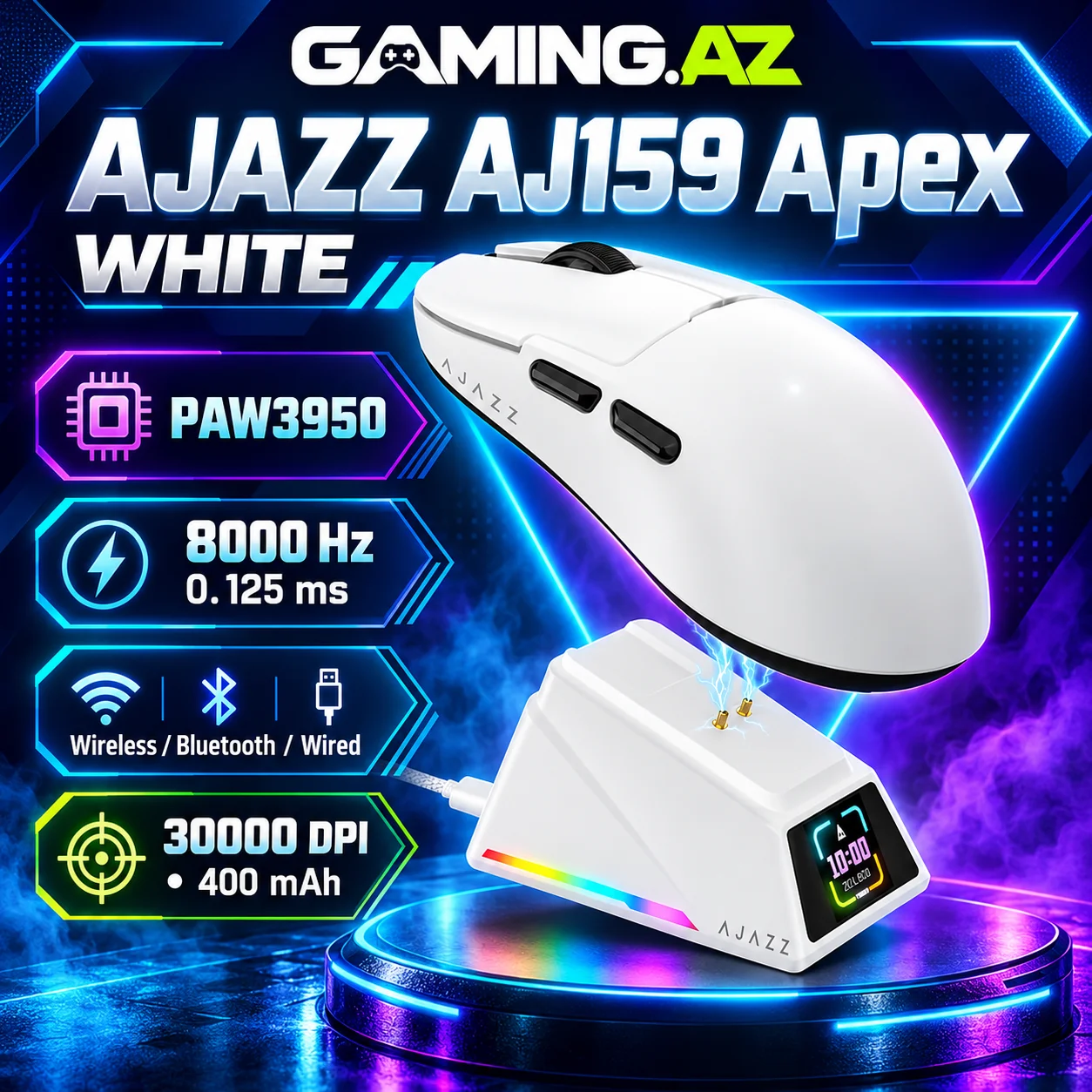 Ajazz AJ159 Apex White Simsiz Gaming Sican
