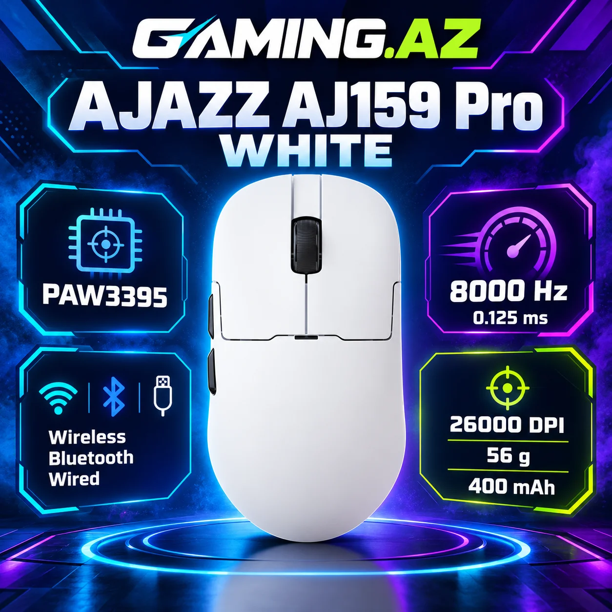 Ajazz AJ159 Pro White Simsiz Gaming Sican