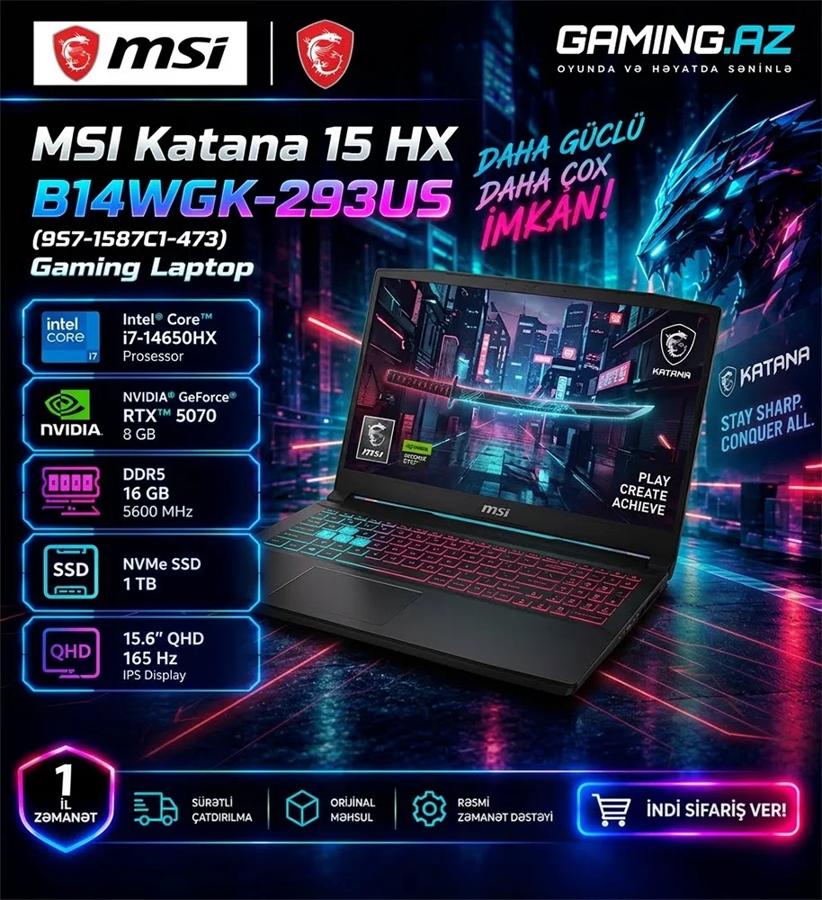 MSI Katana 15 HX B14WGK-293US (9S7-1587C1-473) Gaming Laptop