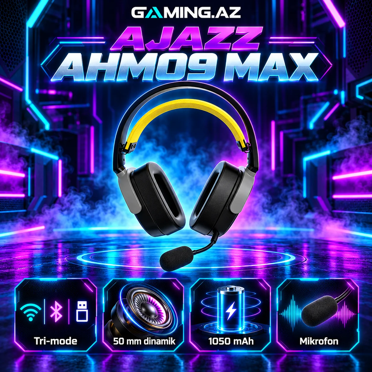 Ajazz AHM09 MAX Black Gaming Qulaqliq