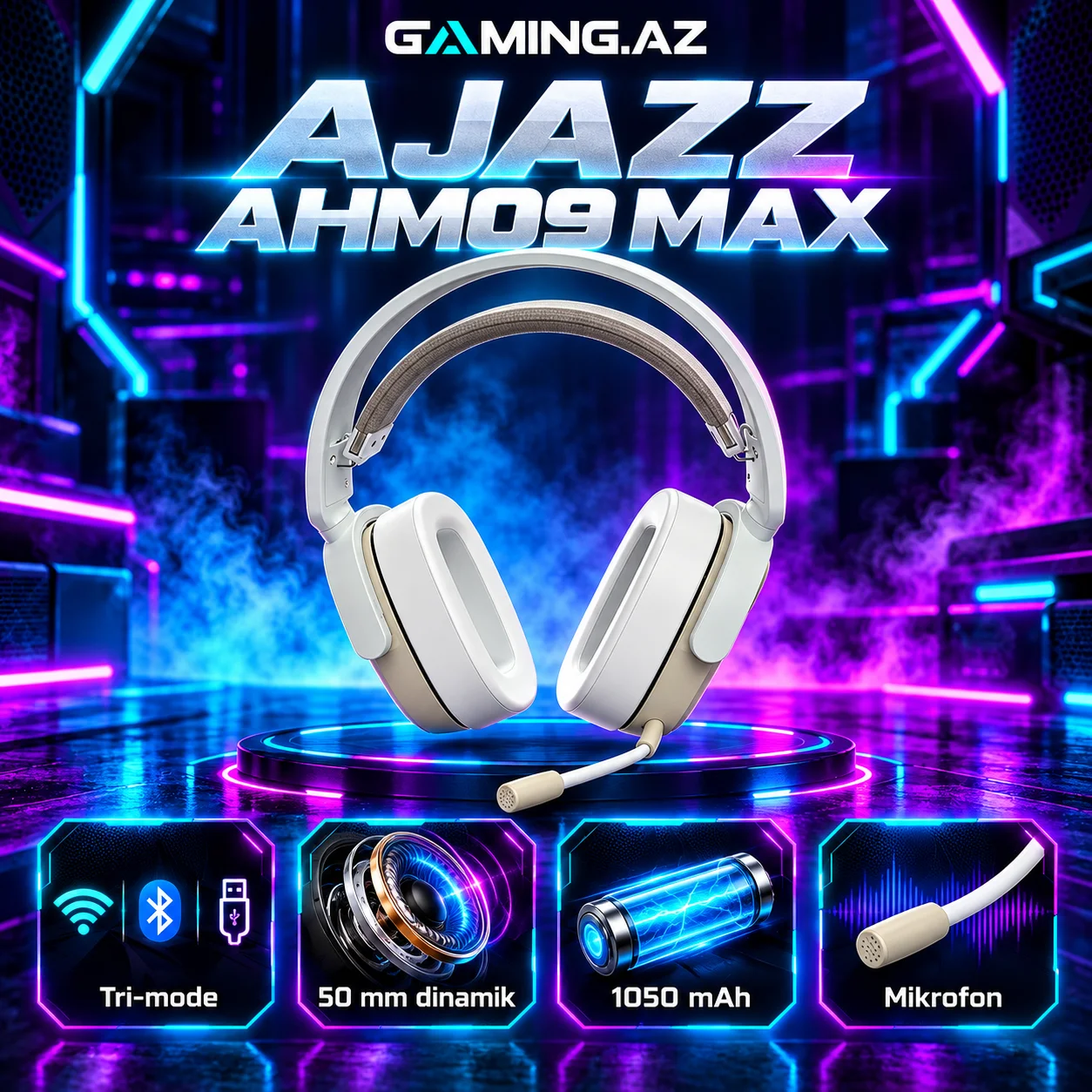 Ajazz AHM09 MAX White Gaming Qulaqliq