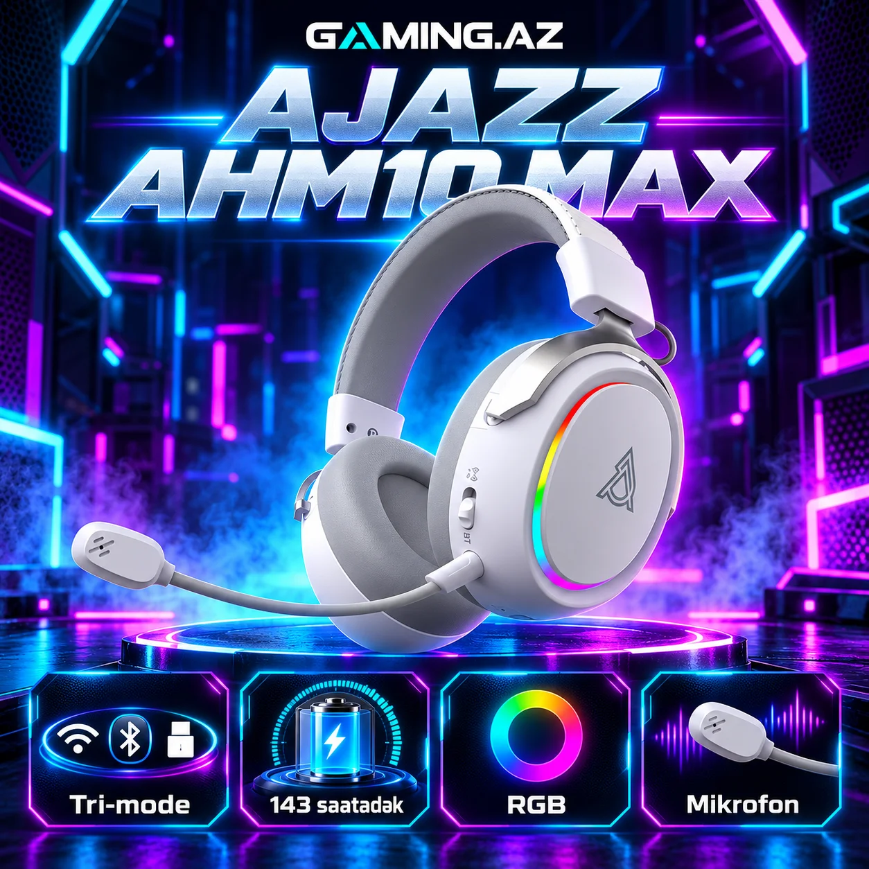 Ajazz AHM10 MAX White Gaming Qulaqliq