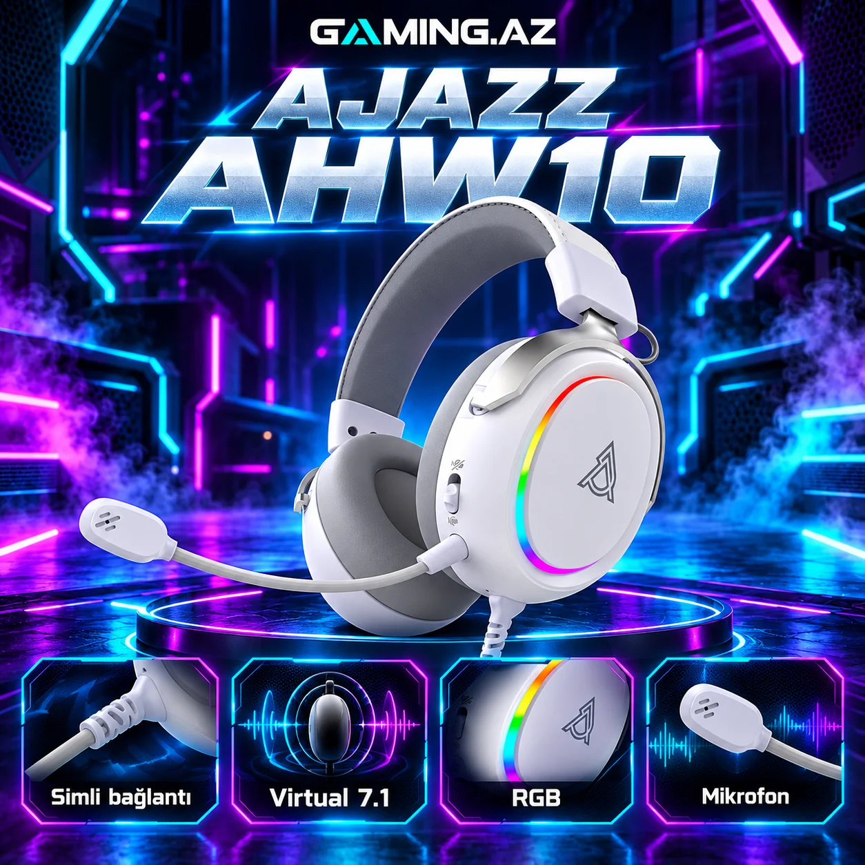 Ajazz AHW10 White Gaming Qulaqliq