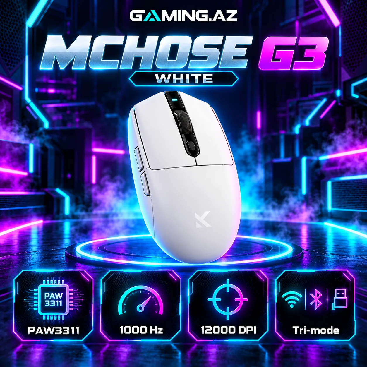 MCHOSE G3 White Gaming Mouse