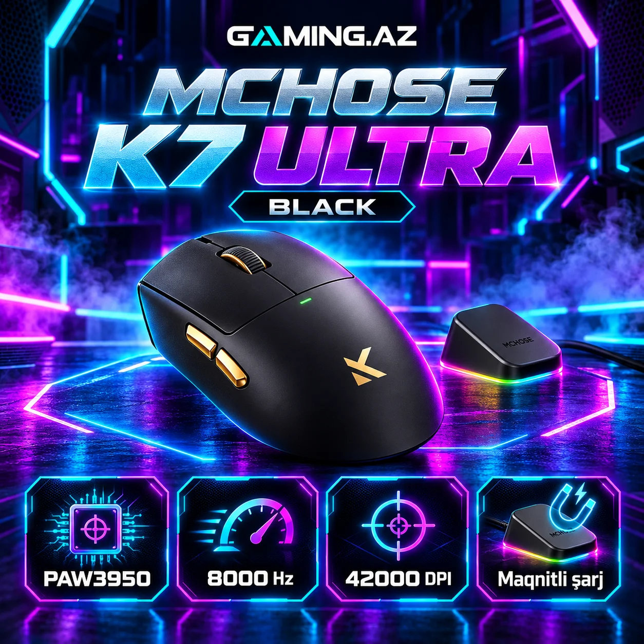 MCHOSE K7 Ultra Black Gaming Mouse