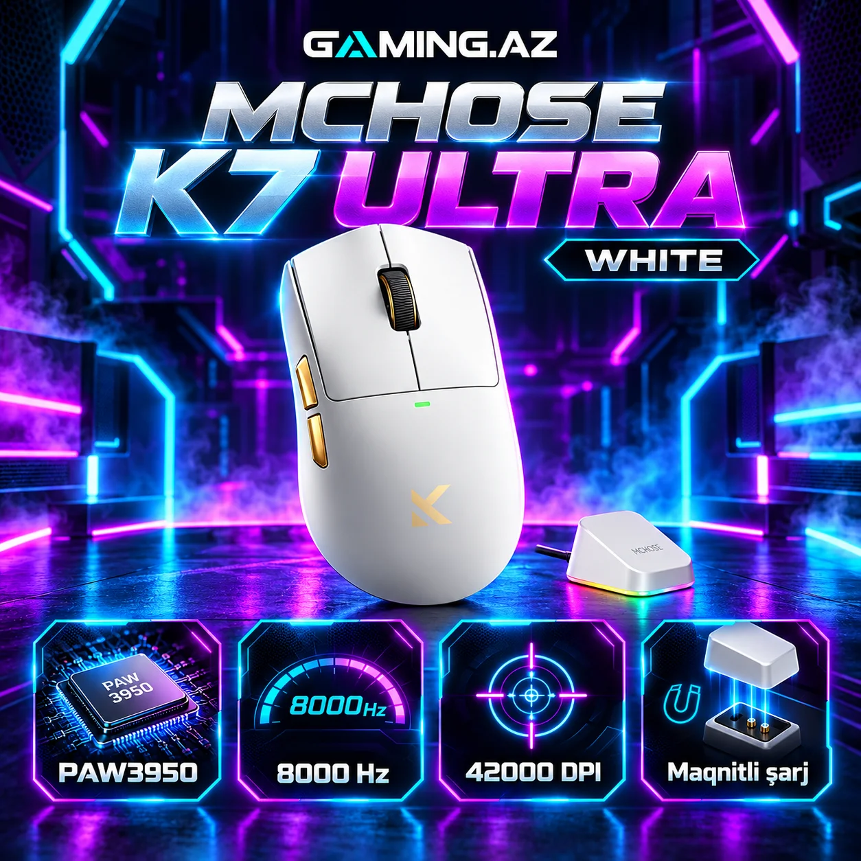 MCHOSE K7 Ultra White Gaming Mouse