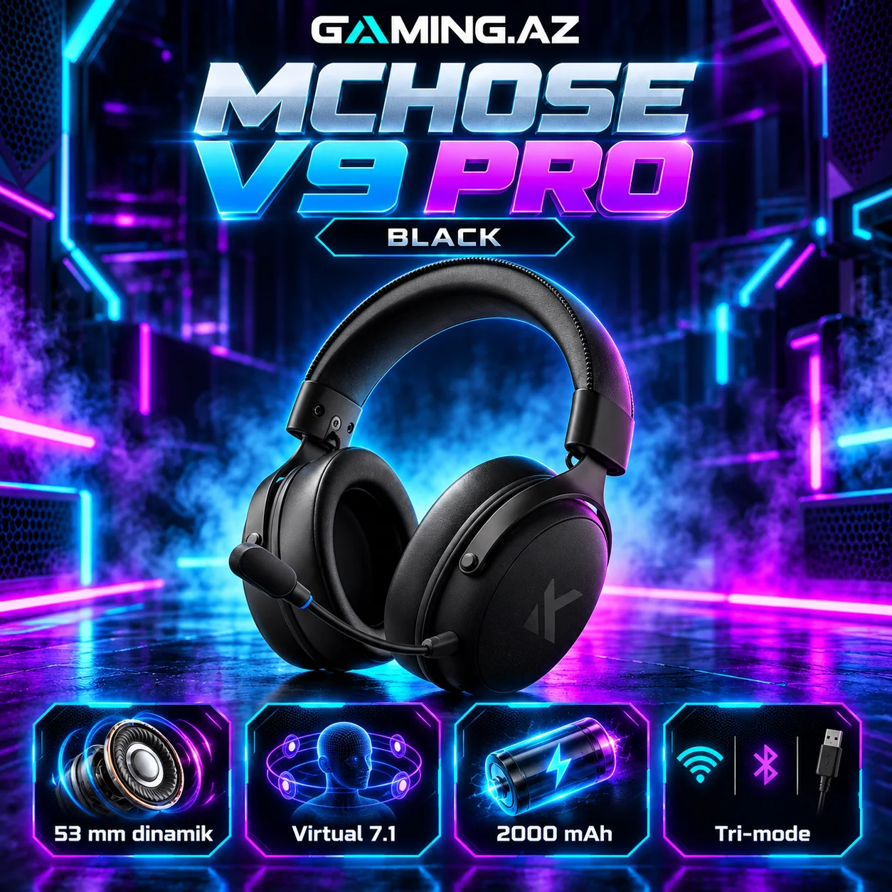 MCHOSE V9 Pro Black Gaming Qulaqliq