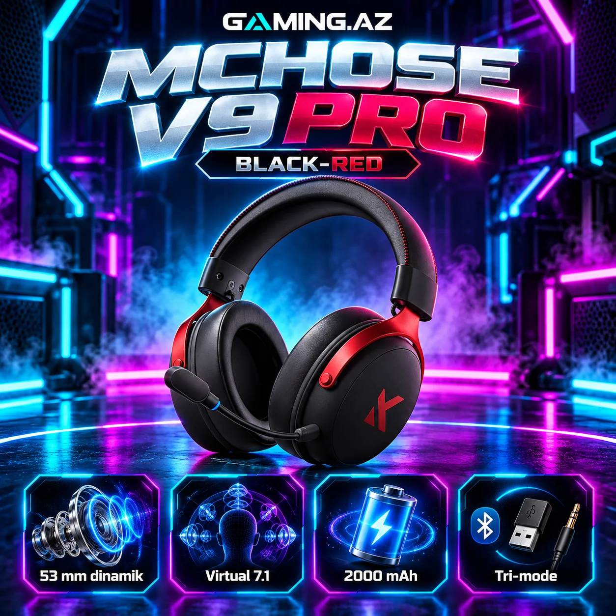 MCHOSE V9 Pro Black-Red Gaming Qulaqliq