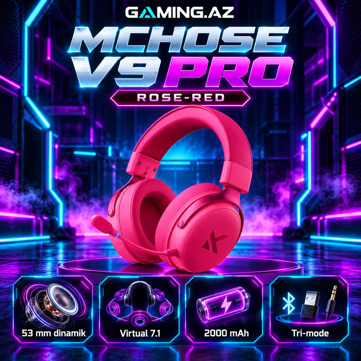 MCHOSE V9 Pro Rose-Red Gaming Qulaqliq