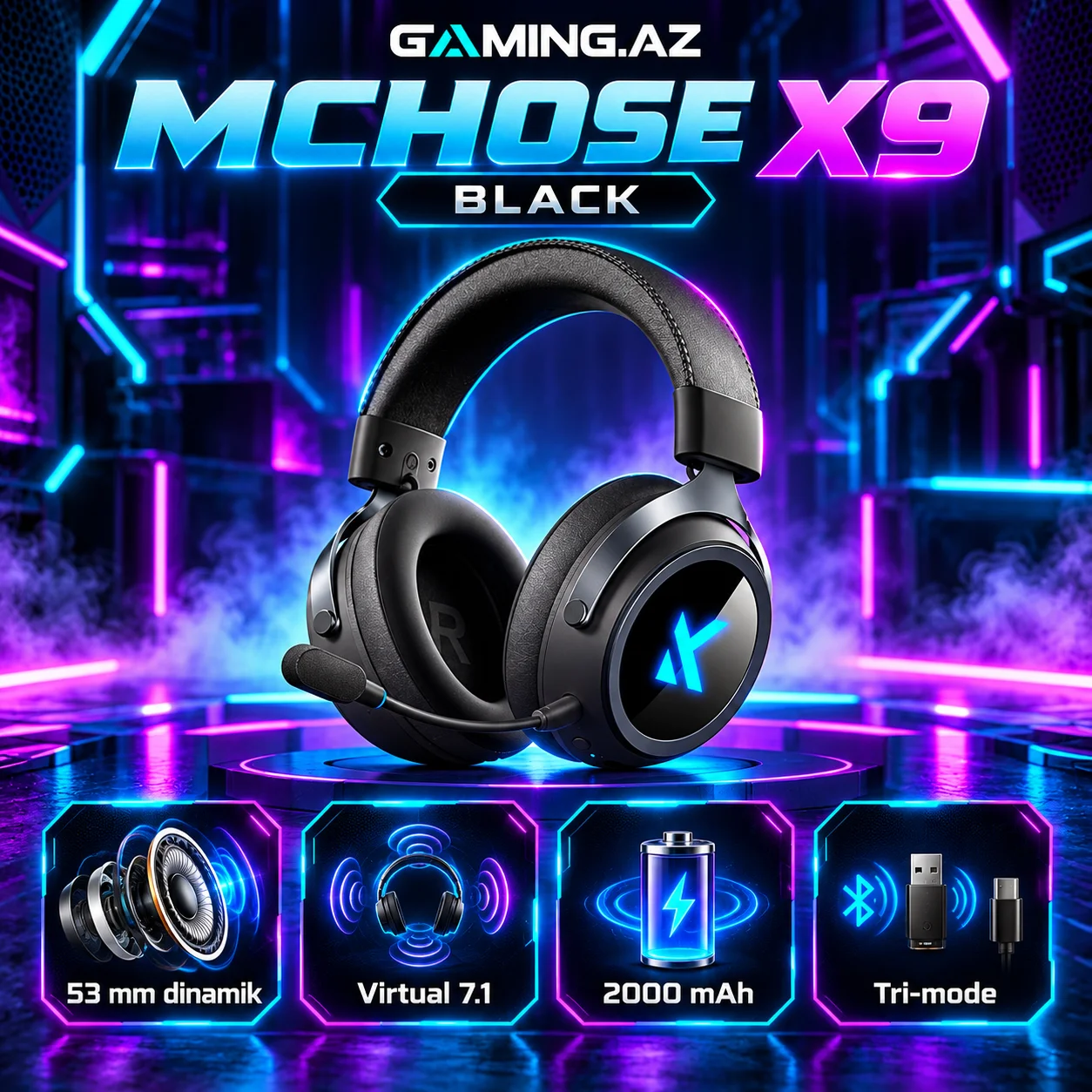 MCHOSE X9 Black Gaming Qulaqliq