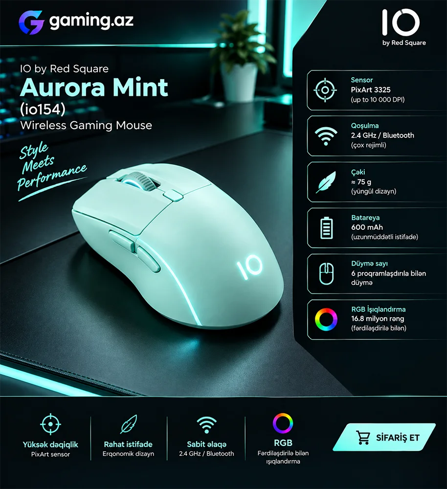 IO by Red Square Aurora Mint (io154) Wireless Mouse