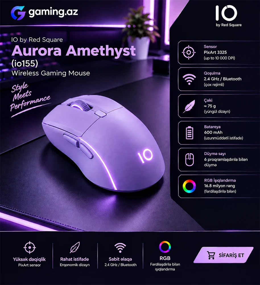 IO by Red Square Aurora Amethyst (io155) Wireless Mouse
