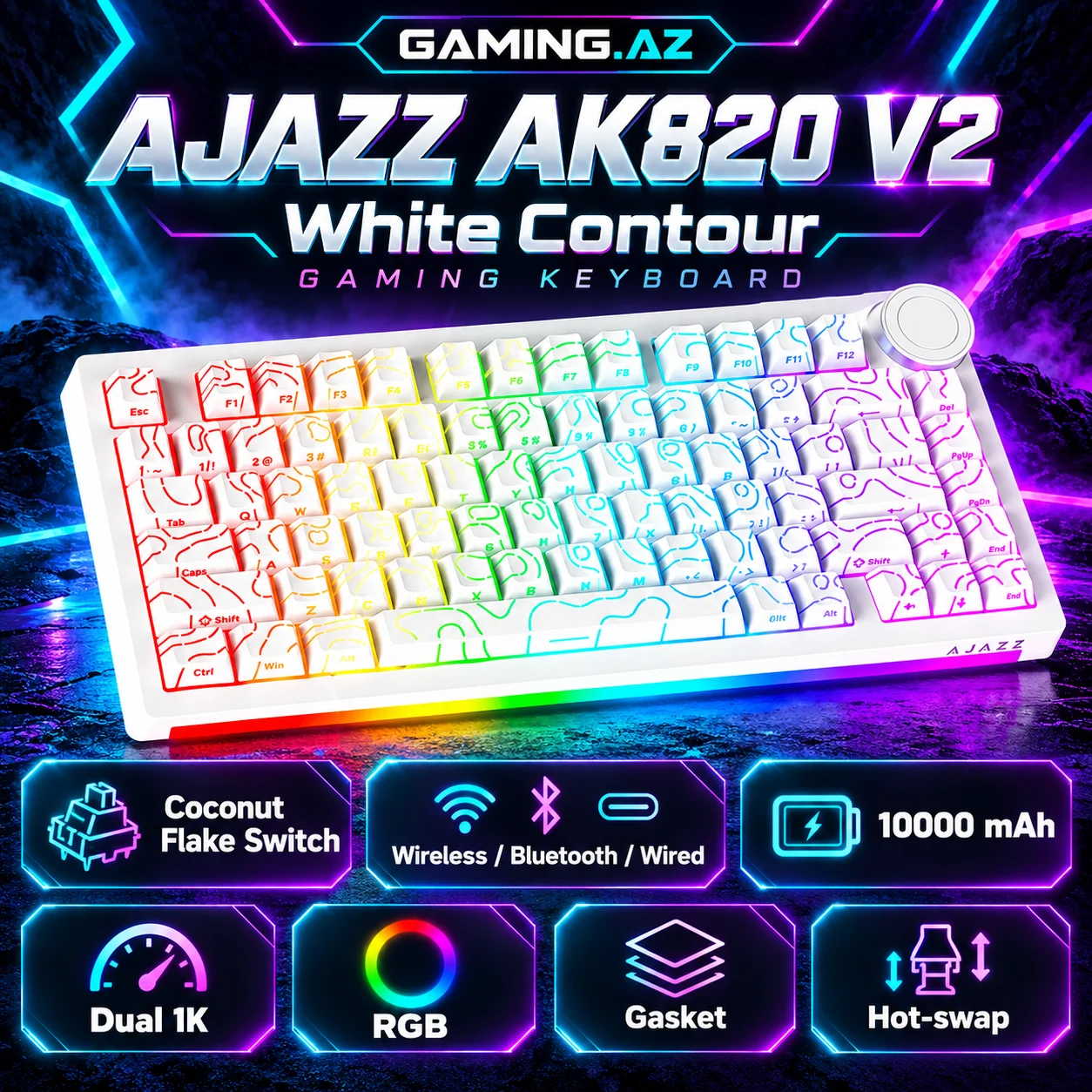 Ajazz AK820 V2 White Contour Gaming Keyboard