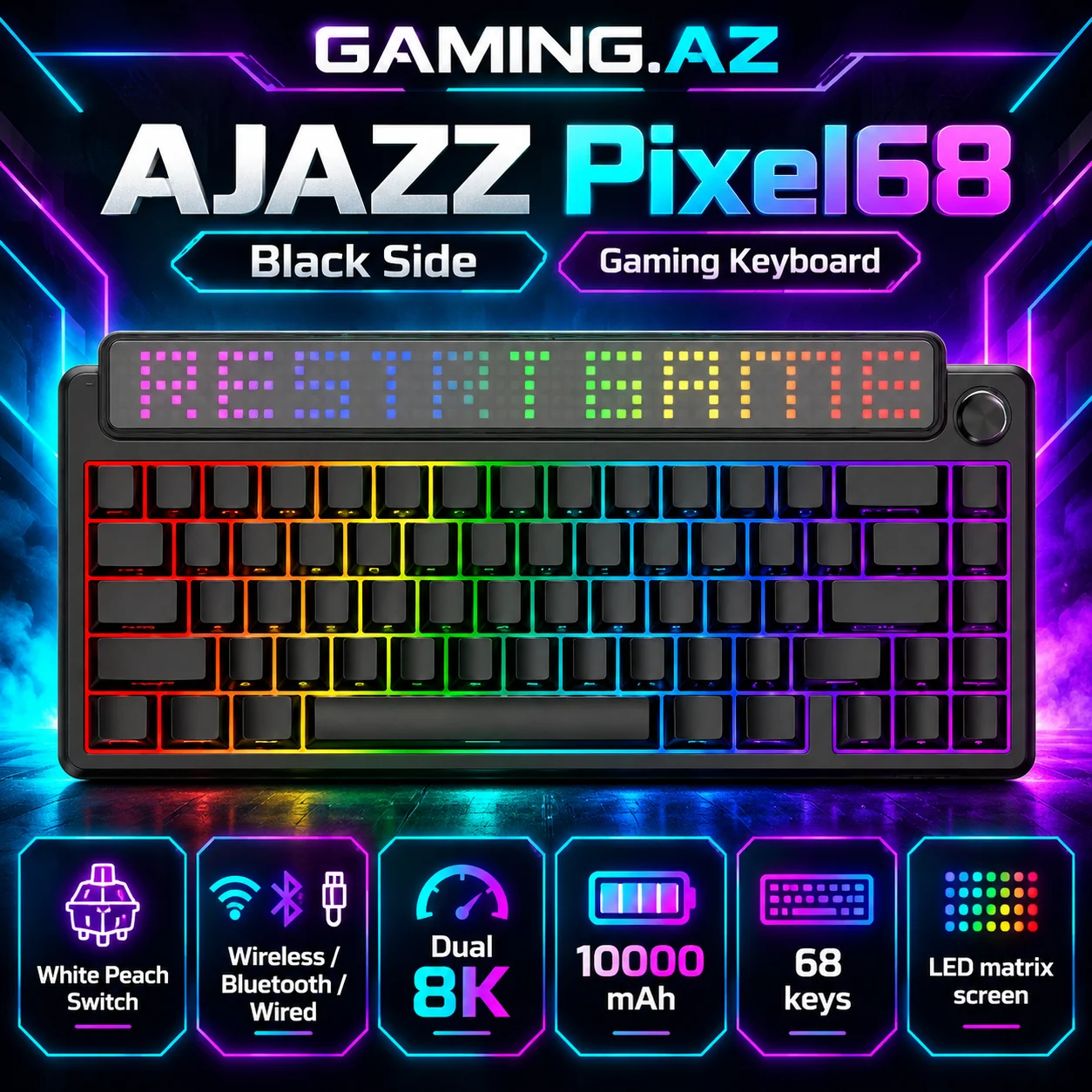 Ajazz Pixel68 Black Side Gaming Keyboard
