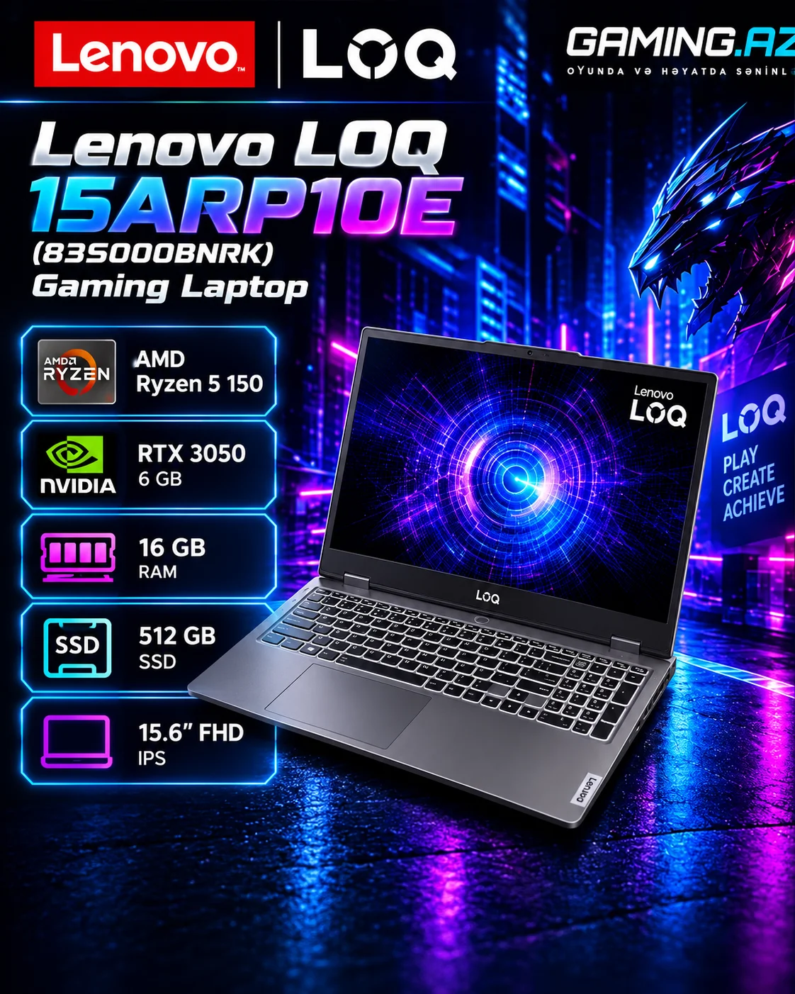 Lenovo LOQ 15ARP10E (83S000BNRK) Gaming Laptop