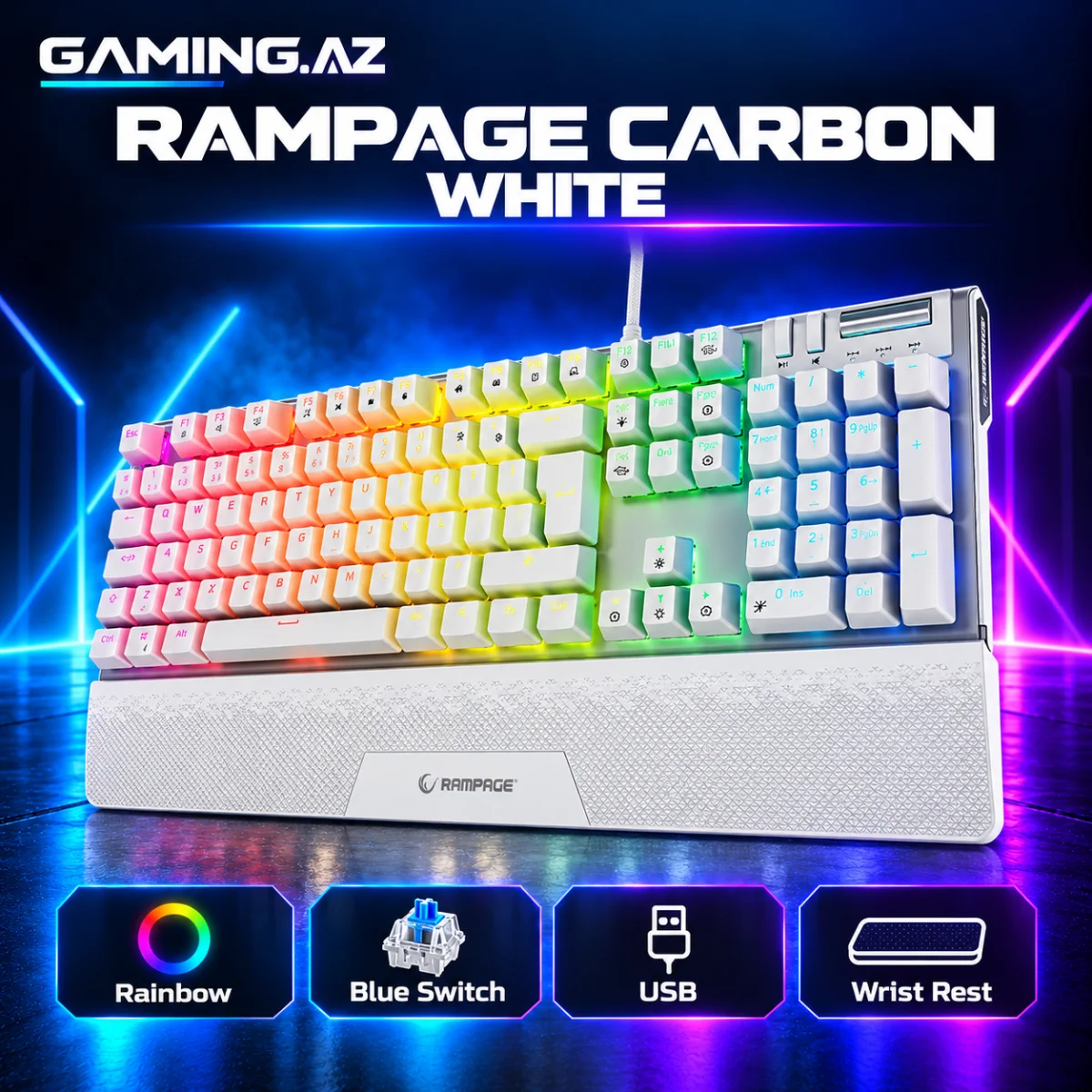 Rampage Carbon White Mechanical Gaming Keyboard