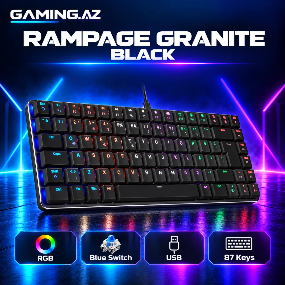 Rampage GRANITE RGB Black Gaming Keyboard
