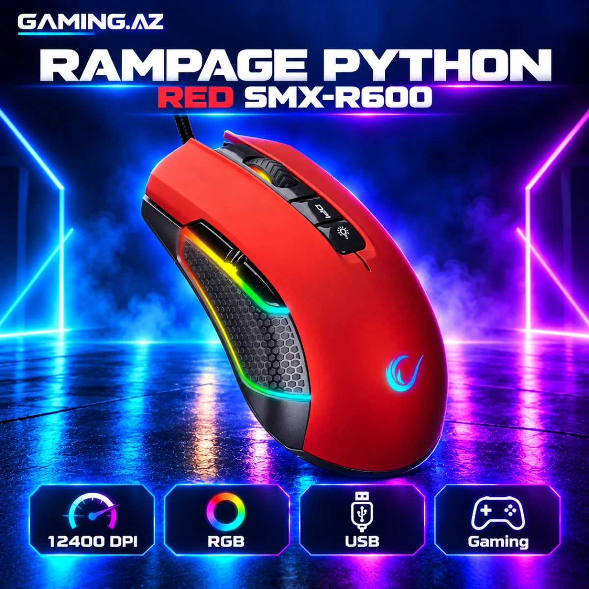 Rampage Python Red SMX-R600 Gaming Mouse