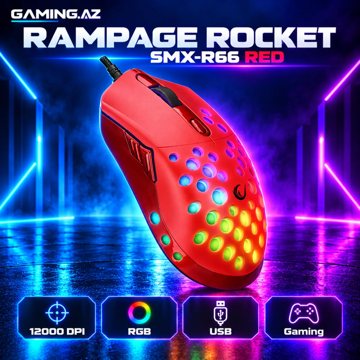 Rampage Rocket SMX-R66 Red Gaming Mouse