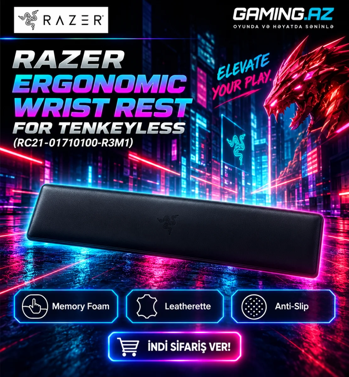 Razer Ergonomic Wrist Rest for Tenkeyless (RC21-01710100-R3M1)