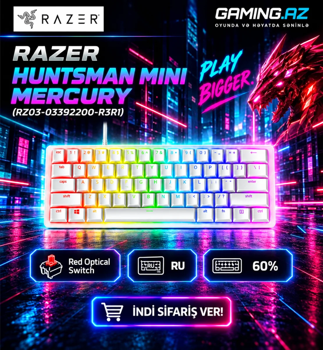 Razer Huntsman Mini Mercury Edition Red RU Ag (RZ03-03392200-R3R1)