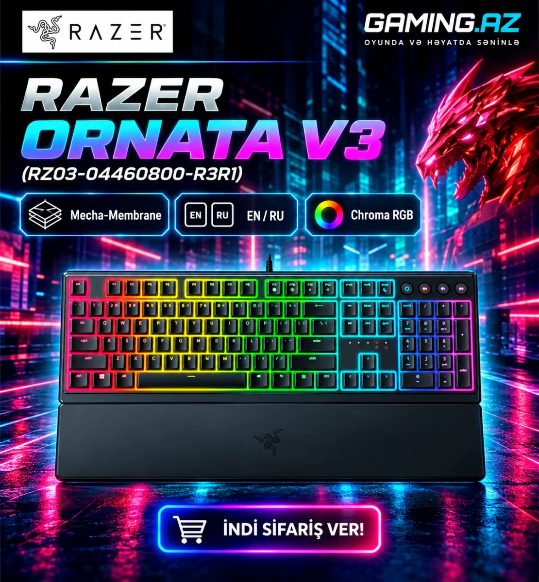 Razer Ornata V3 Mecha-Membrane EN/RU Qara (RZ03-04460800-R3R1)