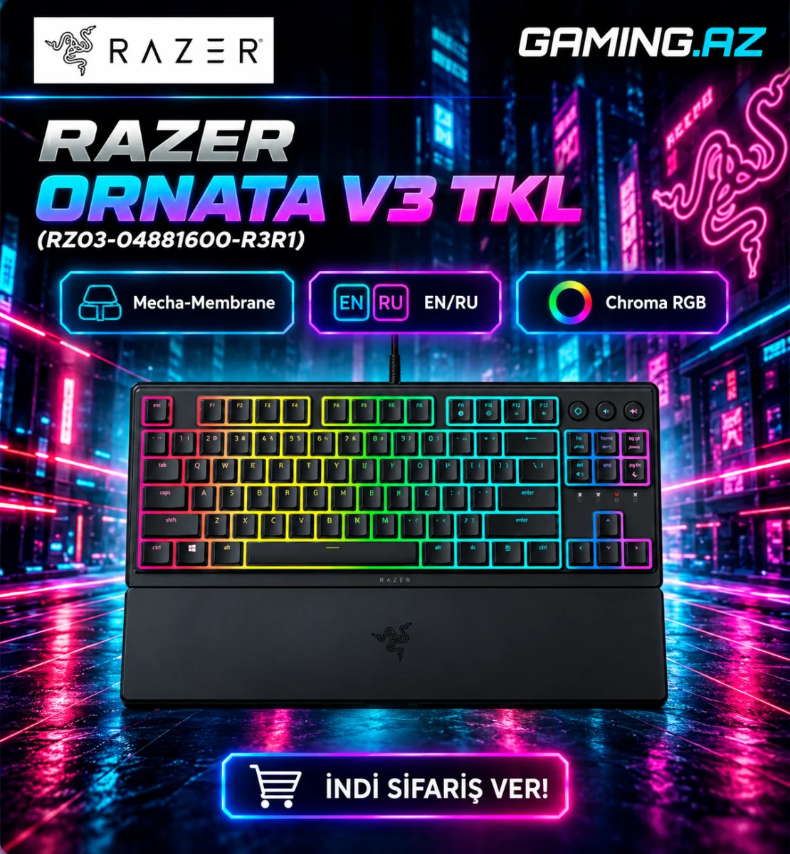 Razer Ornata V3 TKL Mecha-Membrane EN/RU Qara (RZ03-04881600-R3R1)