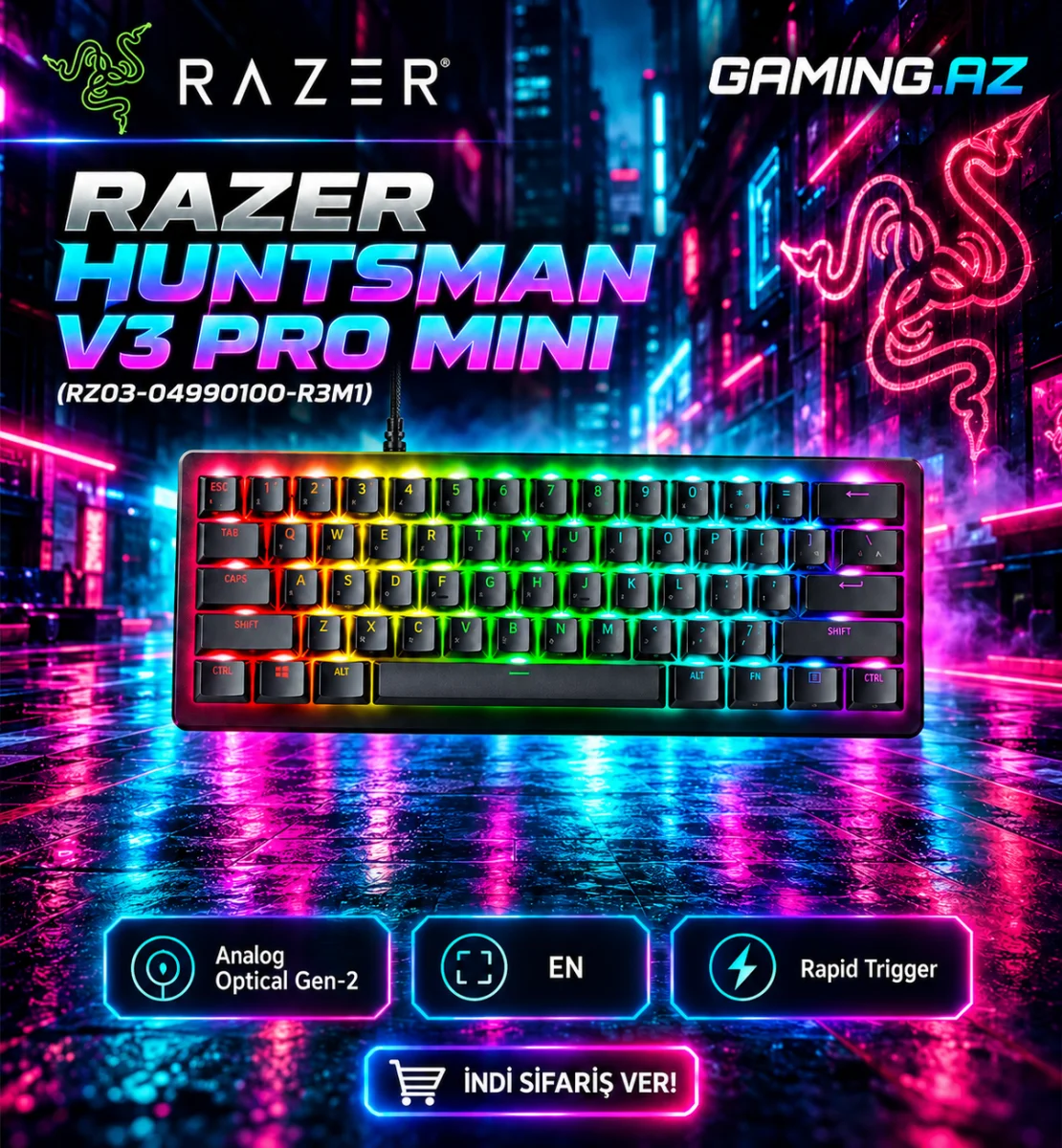 Razer Huntsman V3 Pro Mini Analog Optical Gen-2 EN Qara (RZ03-04990100-R3M1)