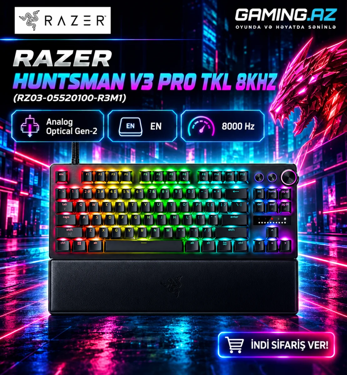 Razer Huntsman V3 Pro TKL 8KHz Analog Optical Gen-2 EN Qara (RZ03-05520100-R3M1)