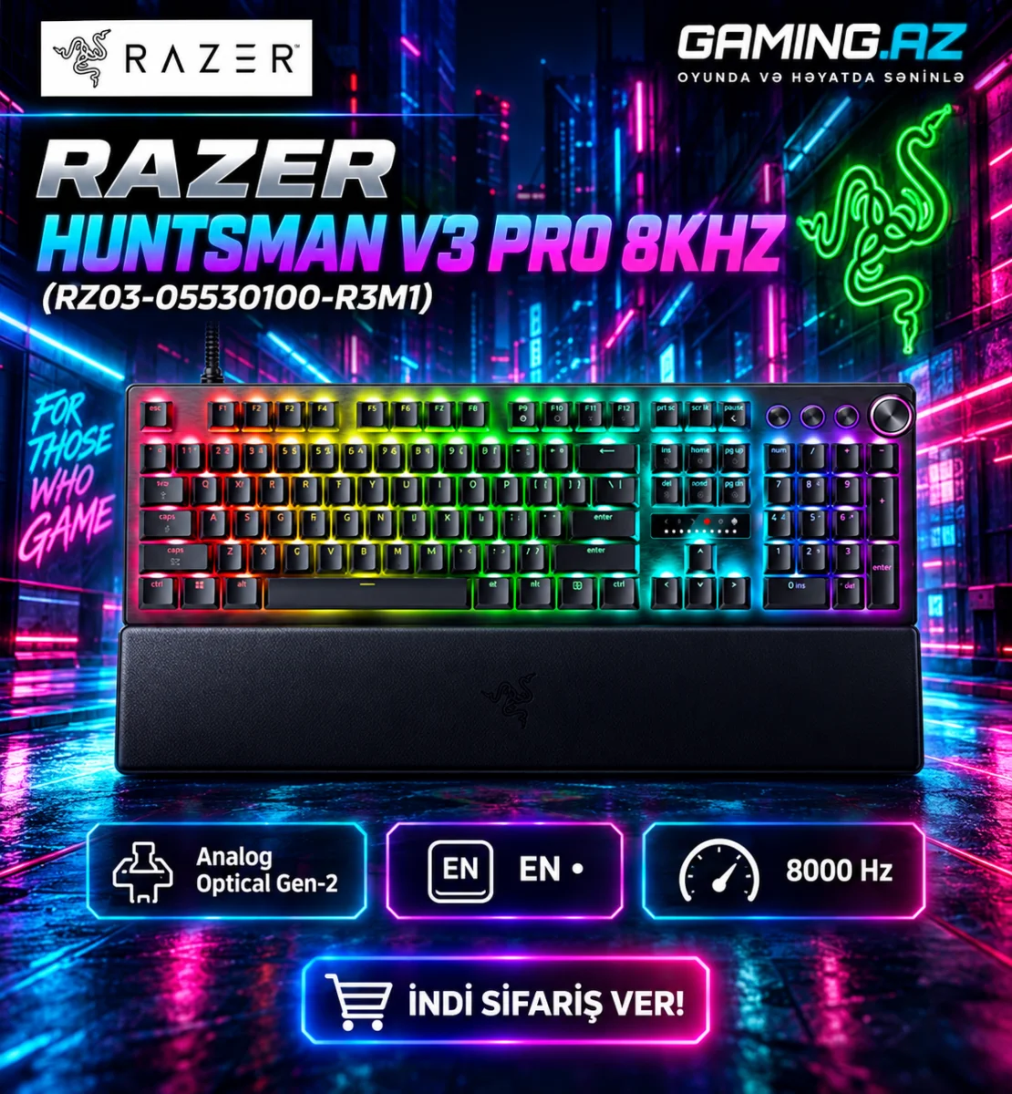 Razer Huntsman V3 Pro 8KHz Analog Optical Gen-2 EN Qara (RZ03-05530100-R3M1)
