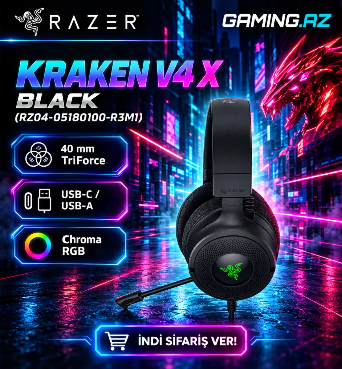 Razer Kraken V4 X Qara (RZ04-05180100-R3M1) Gaming Headset